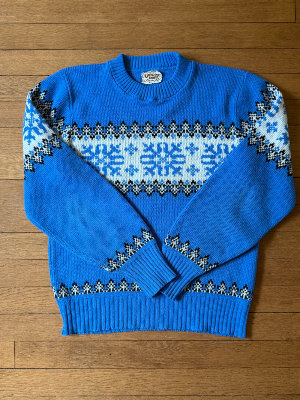 VTG 60s Blue Nordic Fair Isle Orlon Campus Sweater M